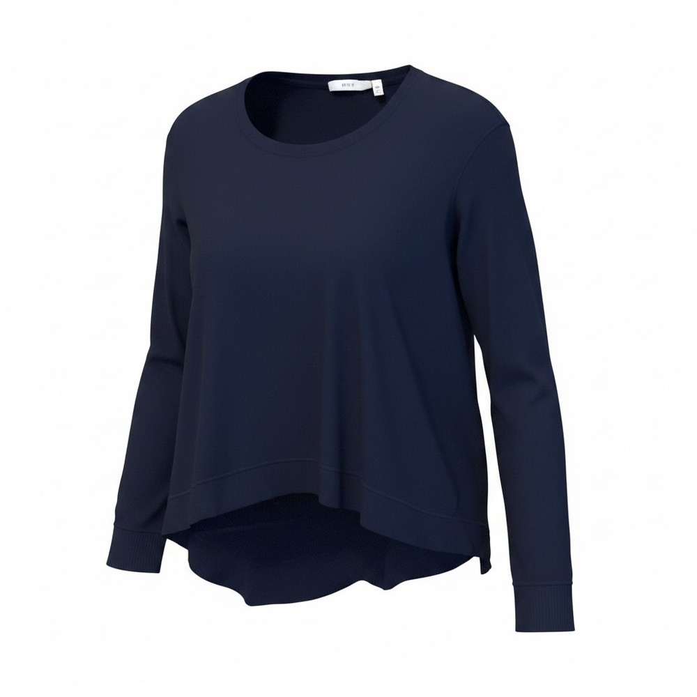 Wilt Navy Blue High Low Lg Slv Crew Neck Sweater Top Made in USA Women's Size M